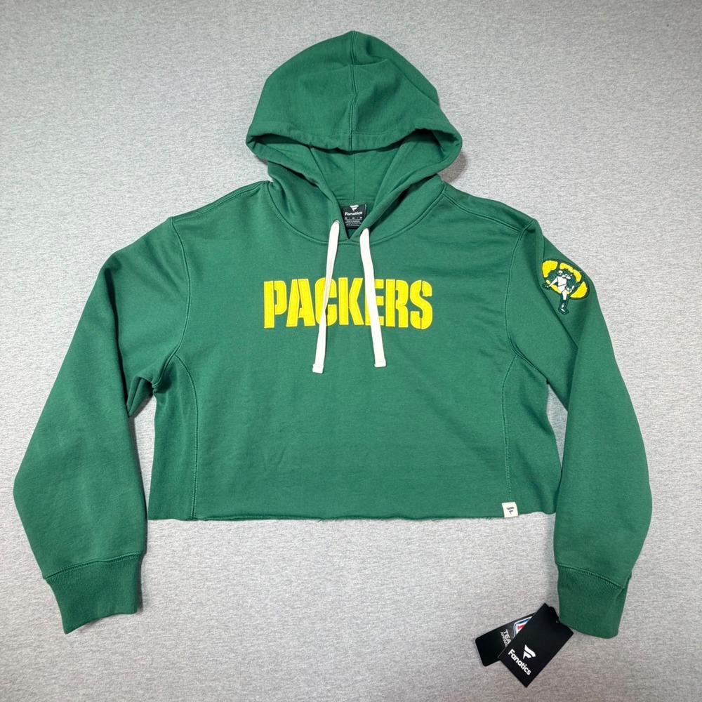 Fanatics Green Bay Packers Womens Green Cropped Hoodie Sweatshirt Size M NWT